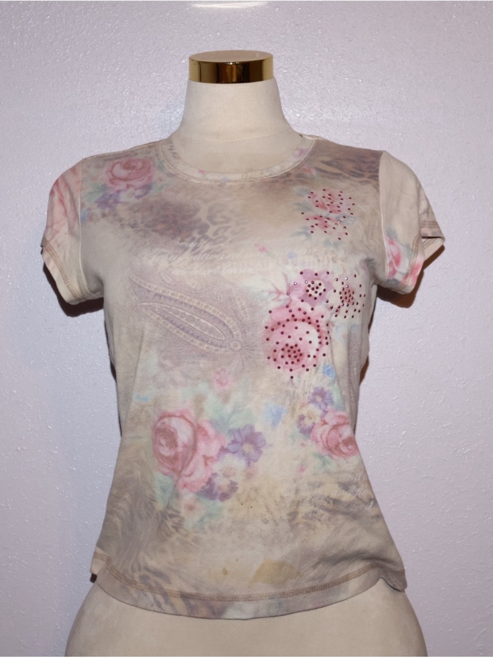 Xcit u.s.a. Floral Pastel Pink Short-Sleeve Tee with Embellished Accents